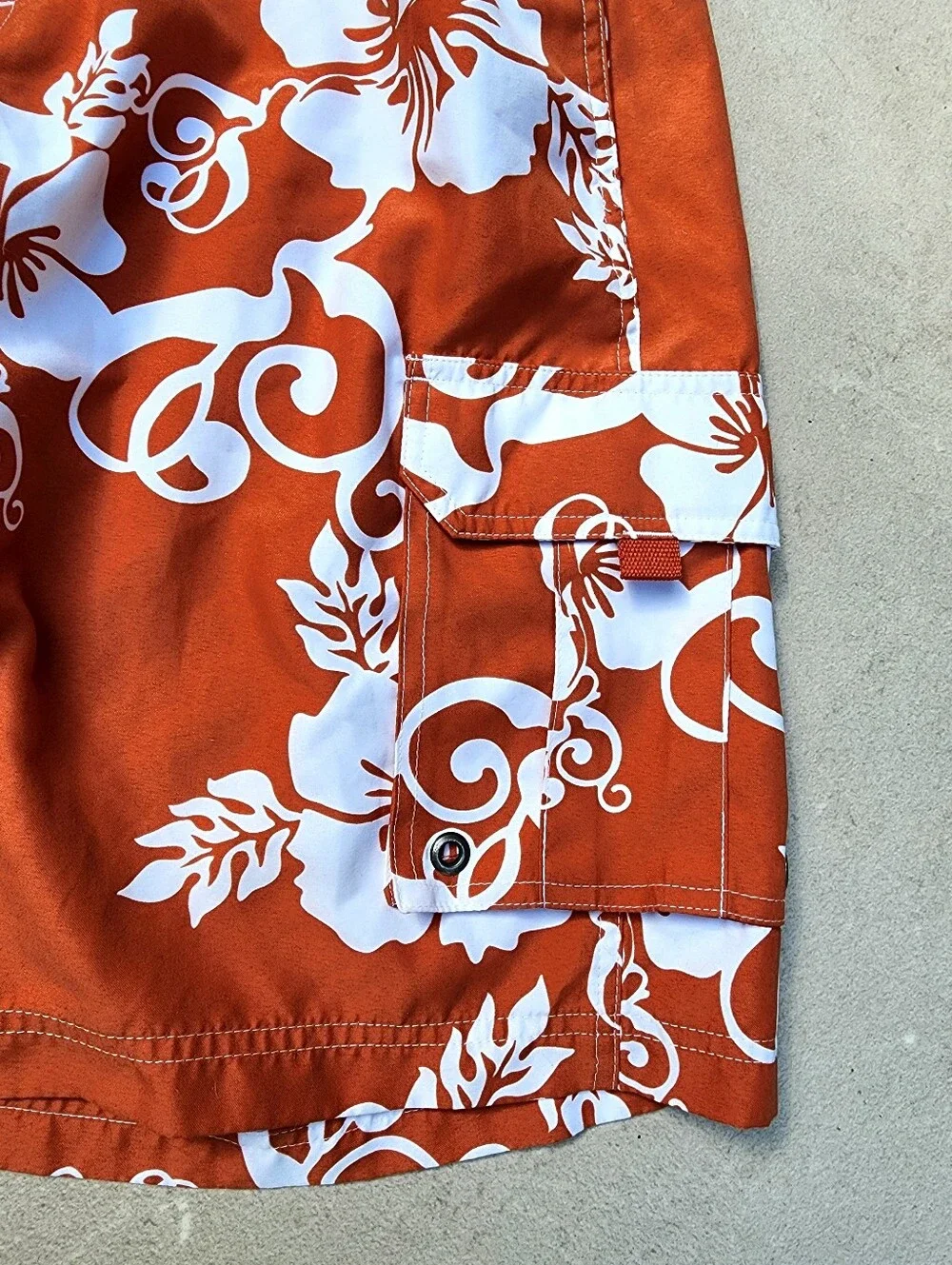 Men's Large Orange White Floral Sonoma Swimsuit Trunks Hawaiian